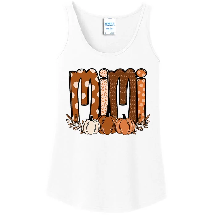 Mimi Pumpkin Halloween Thanksgiving Grandma Fall Leaves Ladies Essential Tank