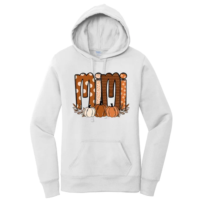 Mimi Pumpkin Halloween Thanksgiving Grandma Fall Leaves Women's Pullover Hoodie