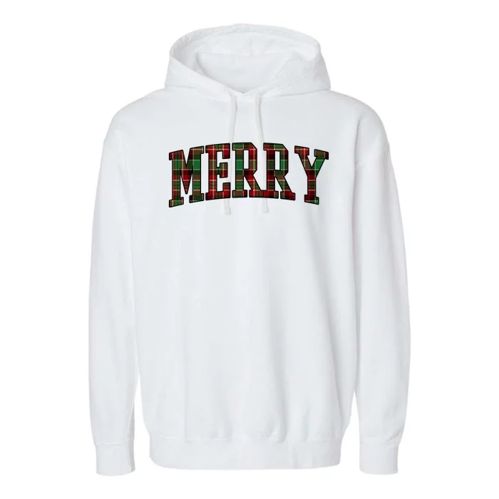 Merry Plaid Holiday Christmas Garment-Dyed Fleece Hoodie