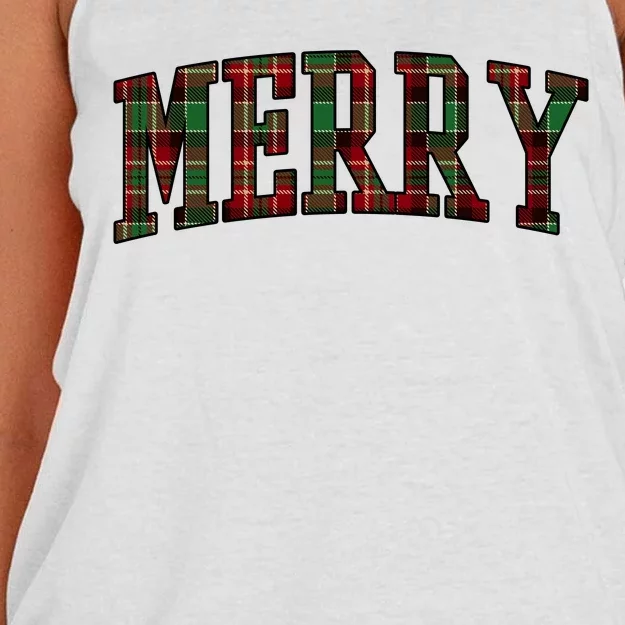 Merry Plaid Holiday Christmas Women's Knotted Racerback Tank