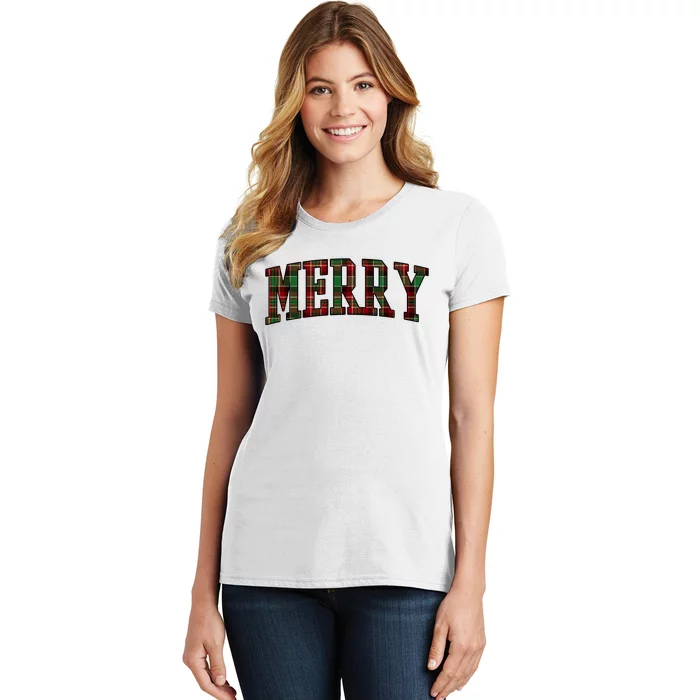 Merry Plaid Holiday Christmas Women's T-Shirt