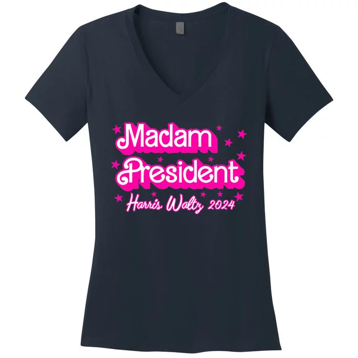 Madam President Harris 2024 Kamala Harris Waltz Women's V-Neck T-Shirt