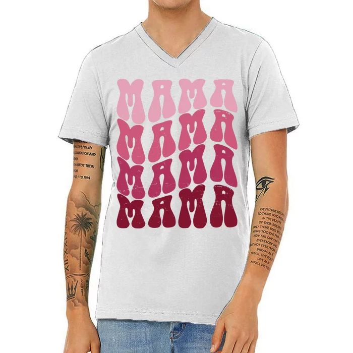 Mama Pink Hippie Retro V-Neck T-Shirt