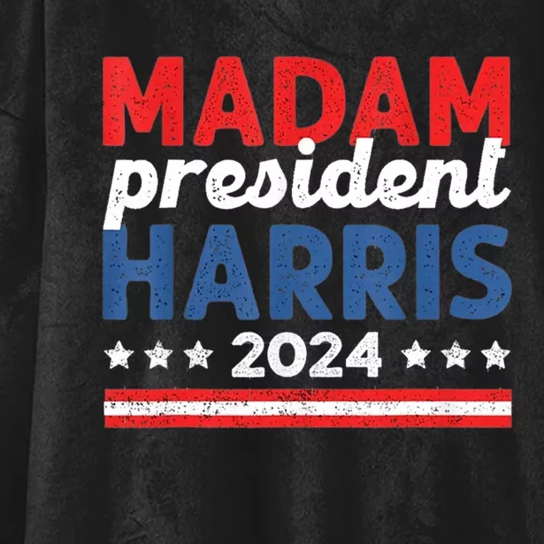 Madam President Harris For Cat Ladies And Women Feminist Hooded Wearable Blanket