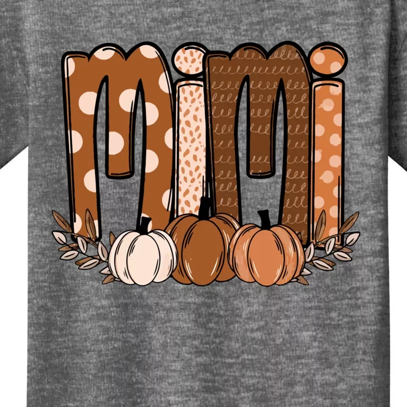 Mimi Pumpkin Halloween Thanksgiving Grandma Fall Leaves Kids T-Shirt