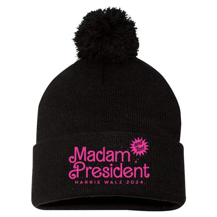 Madam President Harris Walz 2024 And Tim Walz Pom Pom 12in Knit Beanie