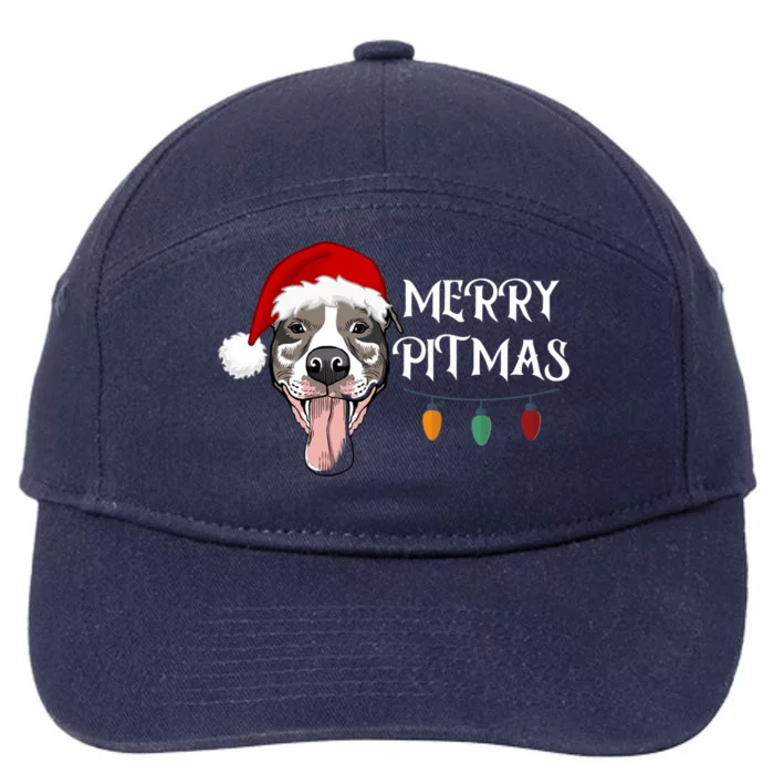 Merry Pitmas Happy Pitbull Santa Pitbull Christmas Cool Gift 7-Panel Snapback Hat