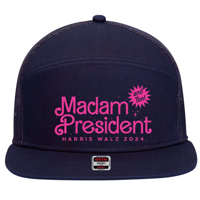 Madam President Harris Walz 2024 7 Panel Mesh Trucker Snapback Hat