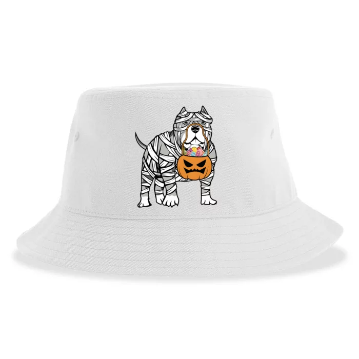 Mummy Pitbull Halloween Dog Ghost Funny Sustainable Bucket Hat