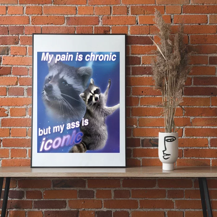 My Pain Is Chronic But My Ass Is Iconic Funny Raccoon Meme Poster