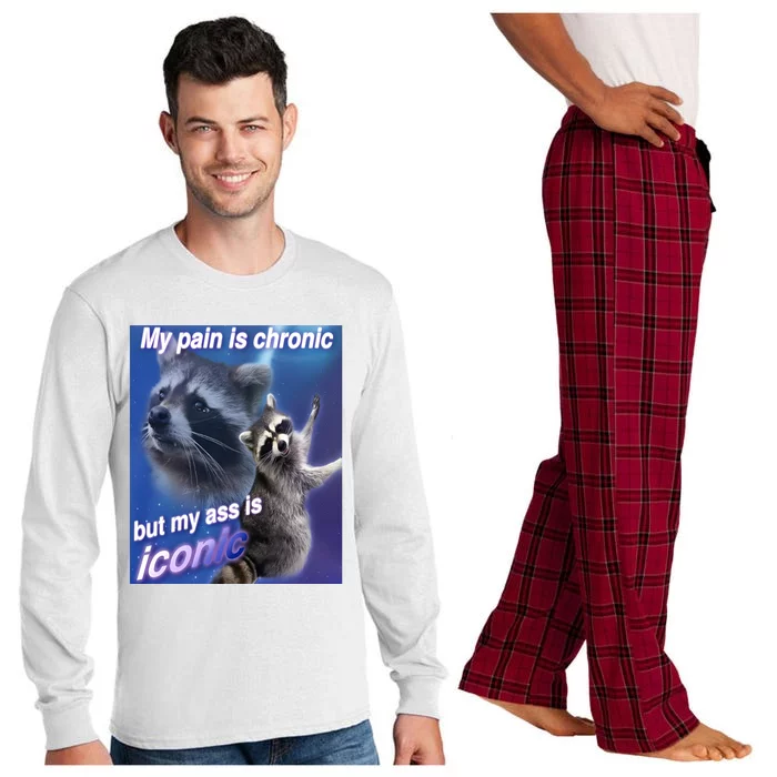 My Pain Is Chronic But My Ass Is Iconic Funny Raccoon Long Sleeve Pajama Set