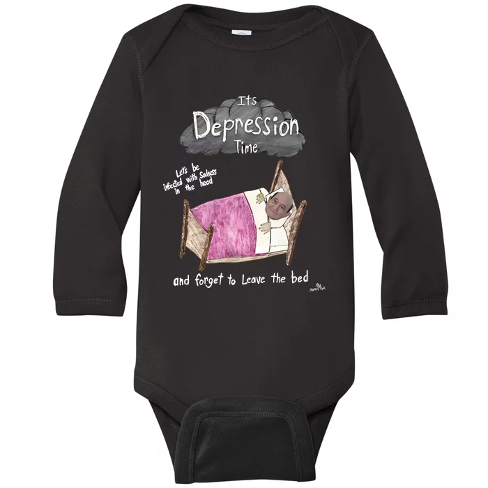 Marcus Pork ItS Depression Time And Forget To Leave The Bed Baby Long Sleeve Bodysuit