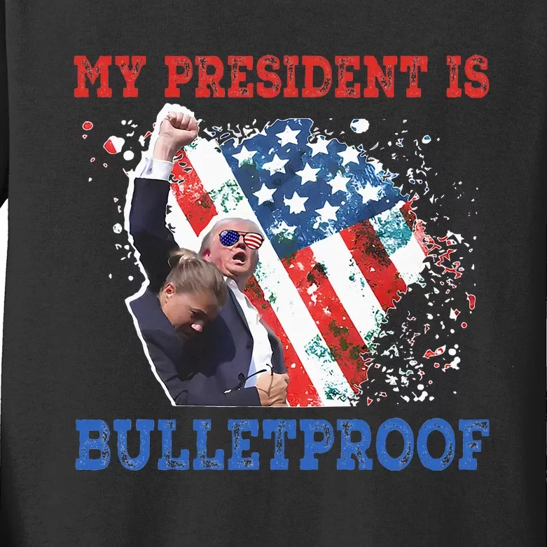 My President Is Bulletproof Kids Long Sleeve Shirt