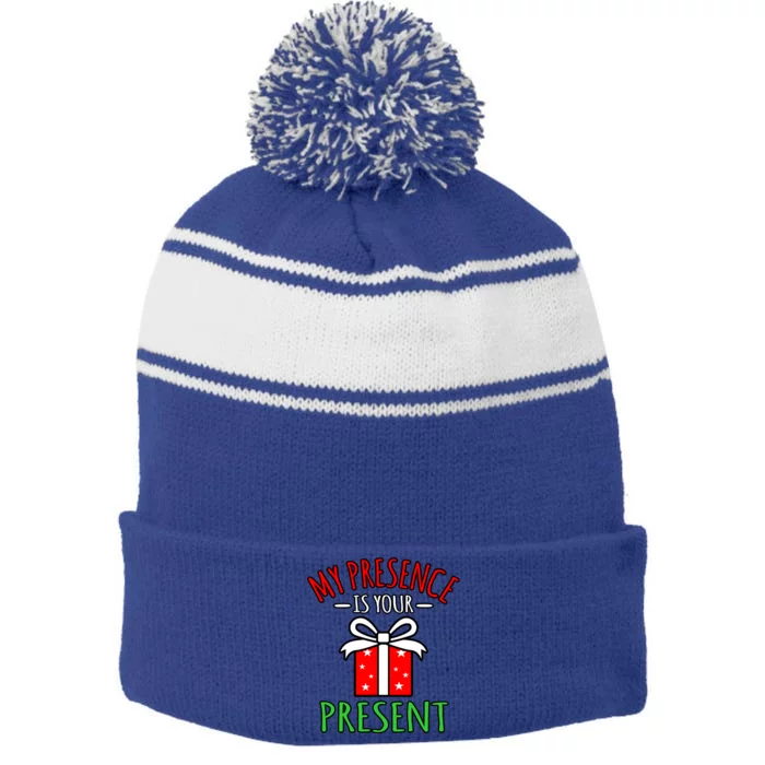 My Presence Is Your Present Merry Christmas Santa Graphic Gift Stripe Pom Pom Beanie