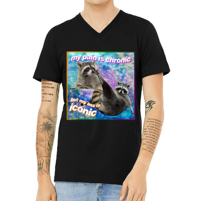 My Pain Is Chronic But My Ass Is Iconic Opossums Lover V-Neck T-Shirt