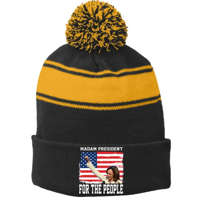 Madam President Kamala Stripe Pom Pom Beanie