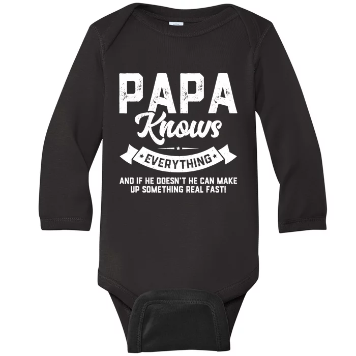 Mens Papa Knows Everything Shirt 60th Gift Funny Father's Day TShirt Baby Long Sleeve Bodysuit