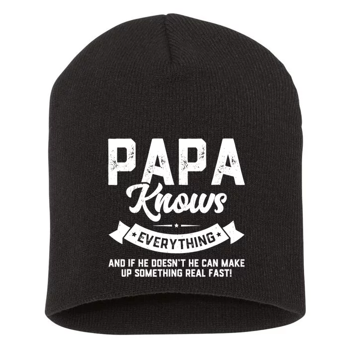 Mens Papa Knows Everything Shirt 60th Gift Funny Father's Day TShirt Short Acrylic Beanie