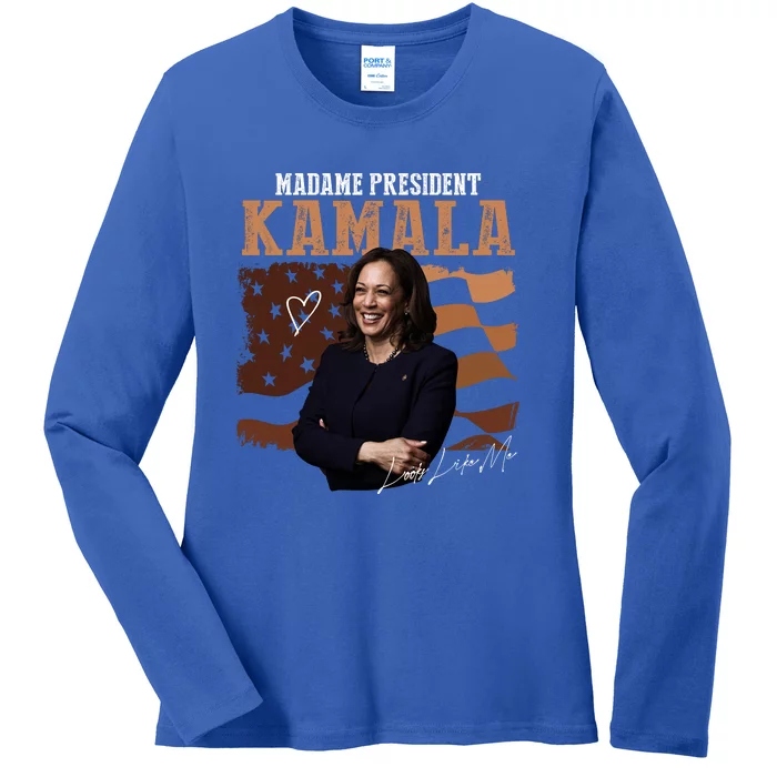 Madame President Kamala Illustration Ladies Long Sleeve Shirt