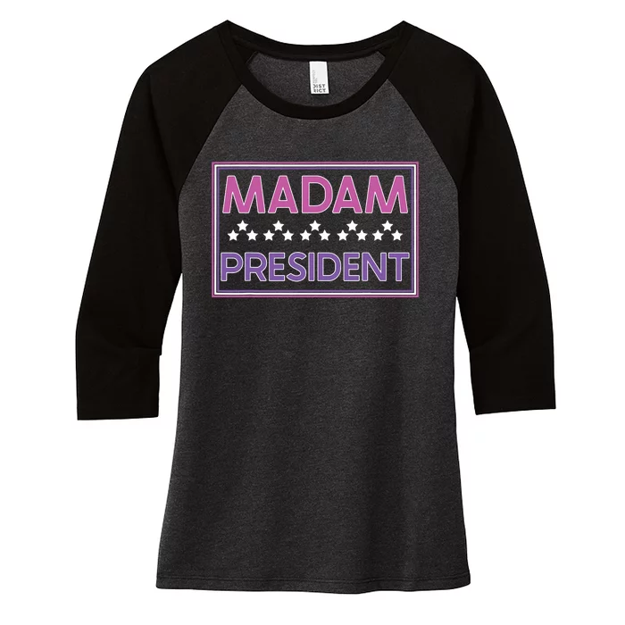 Madam President Kamala Harris 2024 Women's Tri-Blend 3/4-Sleeve Raglan Shirt