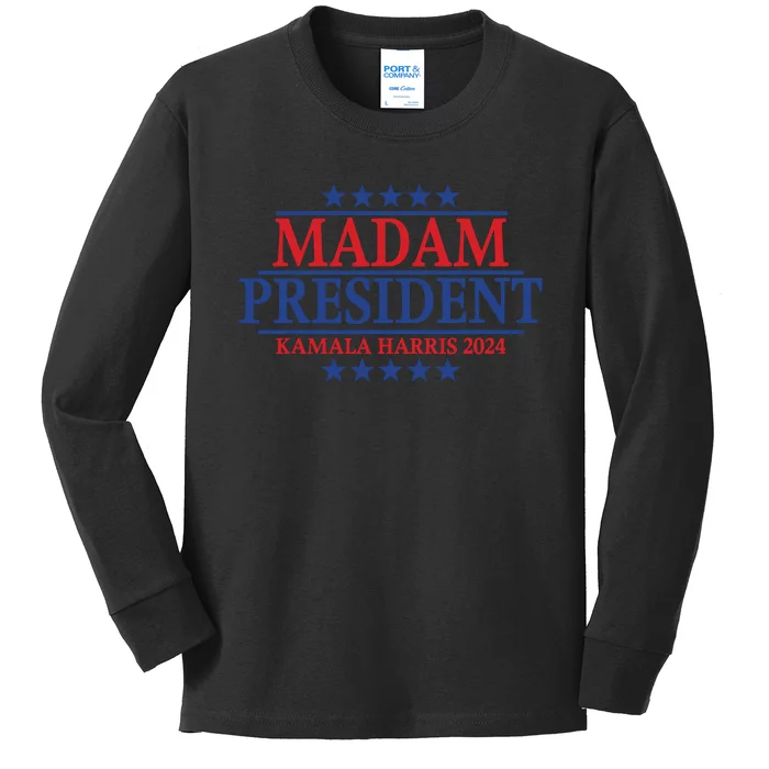 Madam President Kamala Harris 2024 Vote Democrat Beat Trump Kids Long Sleeve Shirt