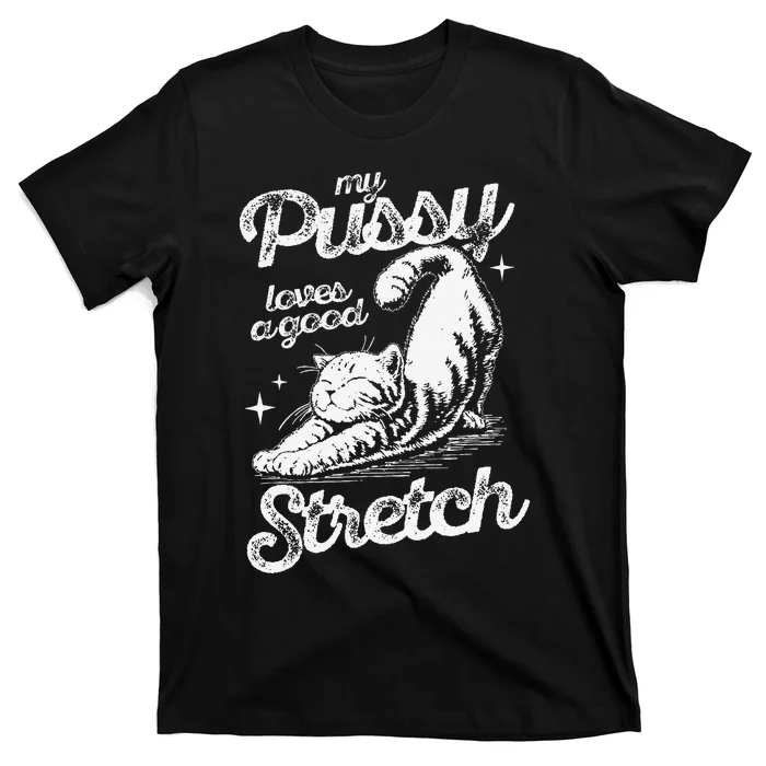 My Pussy Love A Good Stretch Funny Raunchy Cat Funny Meme T-Shirt