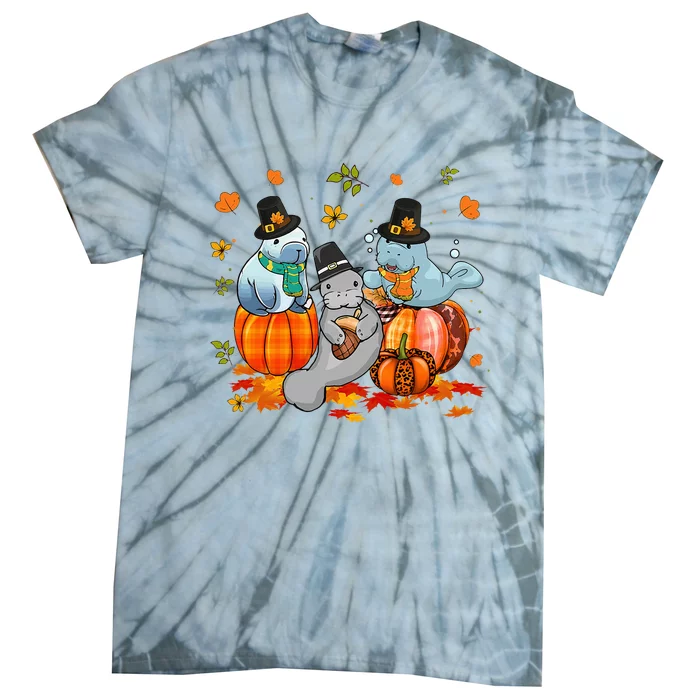 Manatee Pumpkin Leopard Buffalo Plaid Fall Thanksgiving Tie-Dye T-Shirt