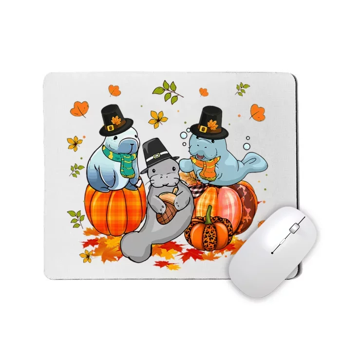 Manatee Pumpkin Leopard Buffalo Plaid Fall Thanksgiving Mousepad