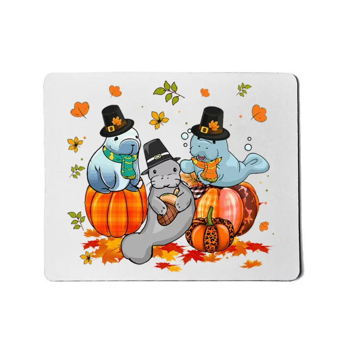 Manatee Pumpkin Leopard Buffalo Plaid Fall Thanksgiving Mousepad