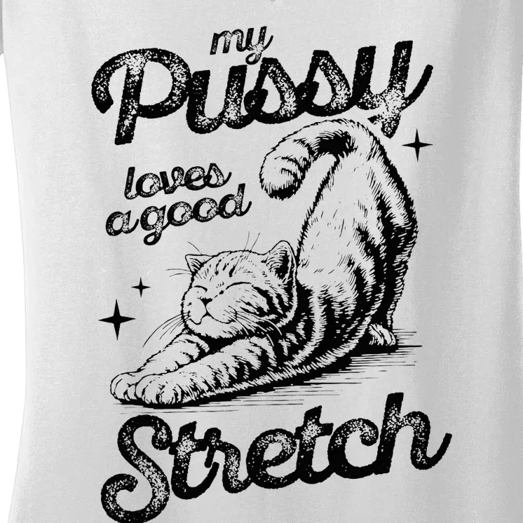 My Pussy Love A Good Stretch Funny Raunchy Cat Women's V-Neck T-Shirt