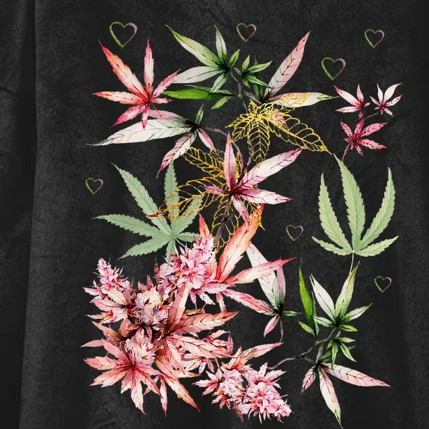 Marijuana Pot Leaf Flower Weed Cannabis Hooded Wearable Blanket