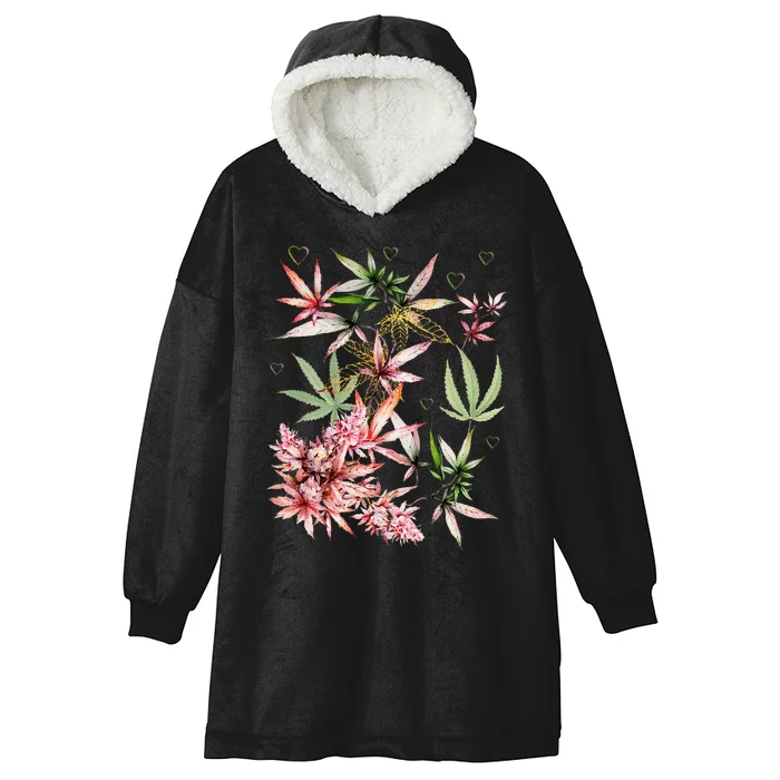 Marijuana Pot Leaf Flower Weed Cannabis Hooded Wearable Blanket