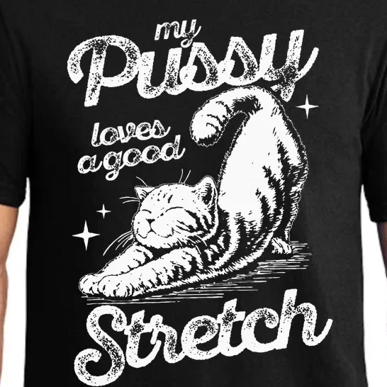 My Pussy Love A Good Stretch Funny Raunchy Cat Funny Meme Pajama Set