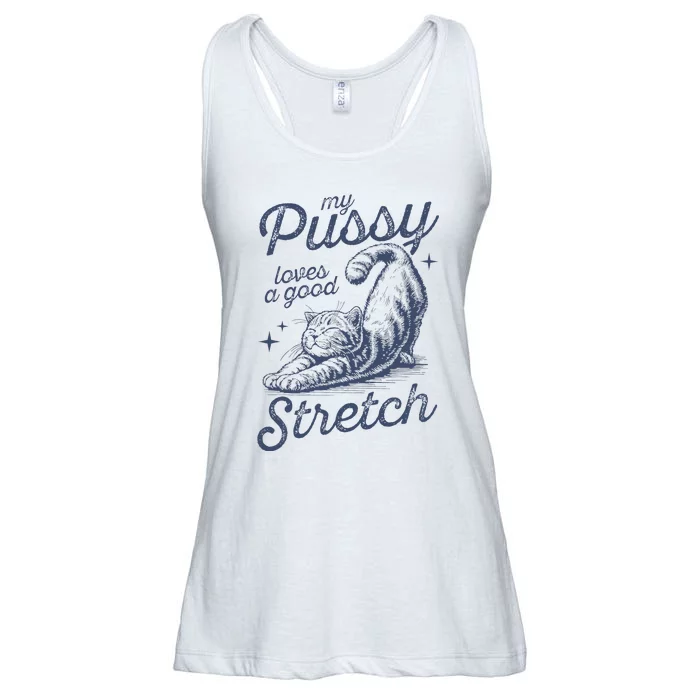 My Pussy Loves A Good Stretch Funny Cat Ladies Essential Flowy Tank