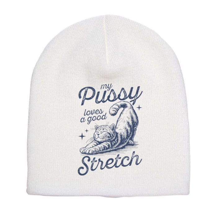 My Pussy Loves A Good Stretch Funny Cat Short Acrylic Beanie