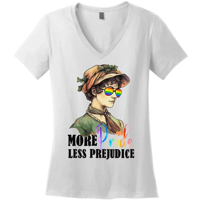 More Pride Less Prejudice Lgbt Gay Proud Ally Pride Month Women's V-Neck T-Shirt