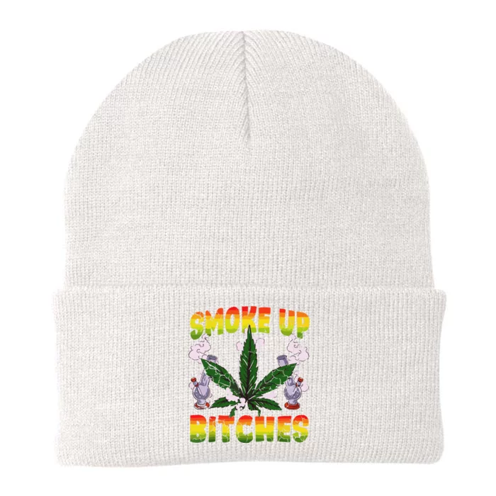 Marijuana Pot Leaf Smoke Up Bitches Cannabis Weed 420 Stoner Knit Cap Winter Beanie