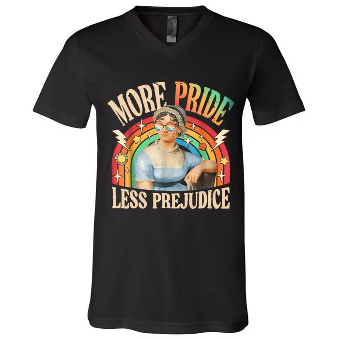 More Pride Less Prejudice Lgbtq Rainbow V-Neck T-Shirt