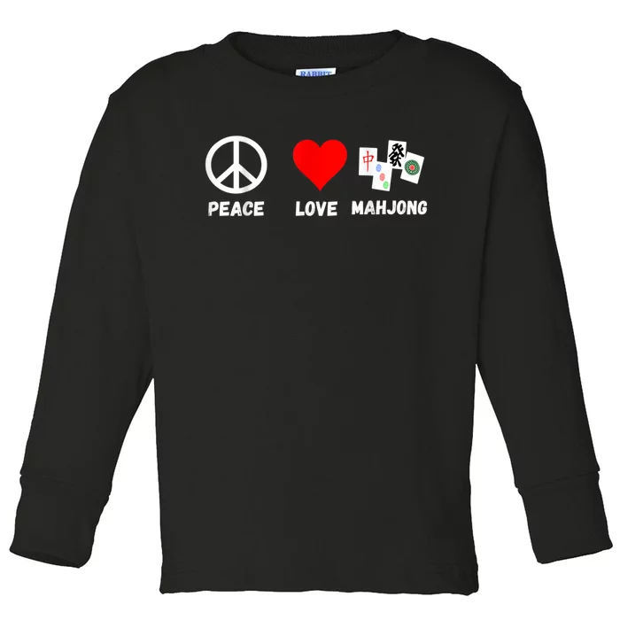 Mahjong Peace Love Playing Mah Jongg Player Majiang Toddler Long Sleeve Shirt