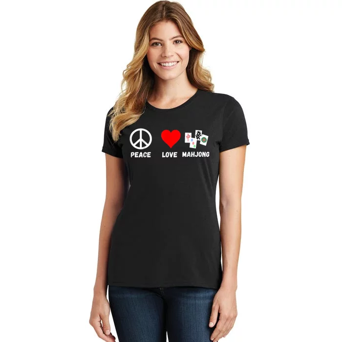 Mahjong Peace Love Playing Mah Jongg Player Majiang Women's T-Shirt