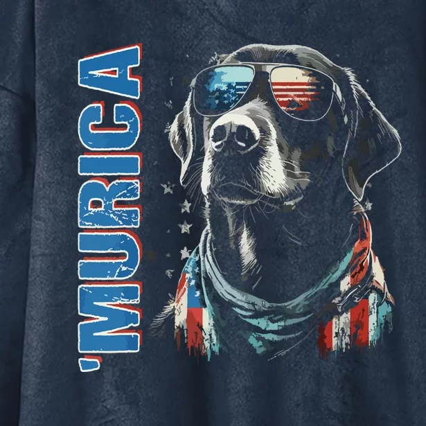 Murica Patriotic Labrador Retriever 4th Of July Dog Hooded Wearable Blanket