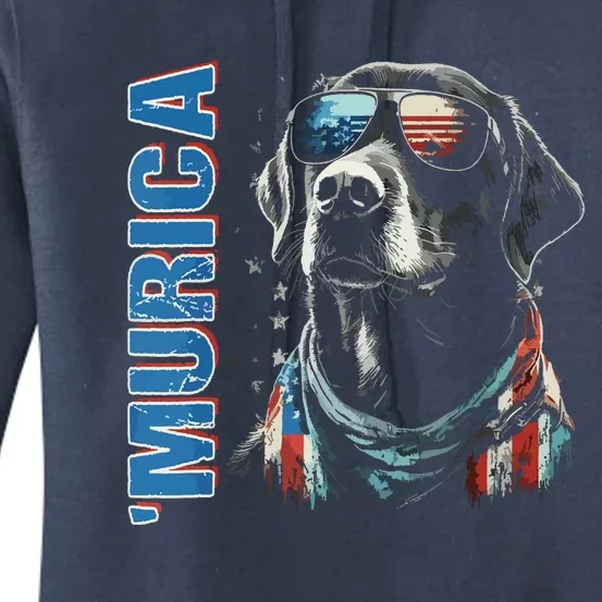 Murica Patriotic Labrador Retriever 4th Of July Dog Women's Pullover Hoodie