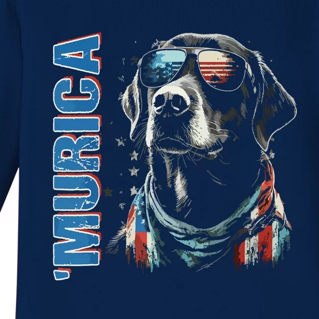 Murica Patriotic Labrador Retriever 4th Of July Dog Baby Long Sleeve Bodysuit