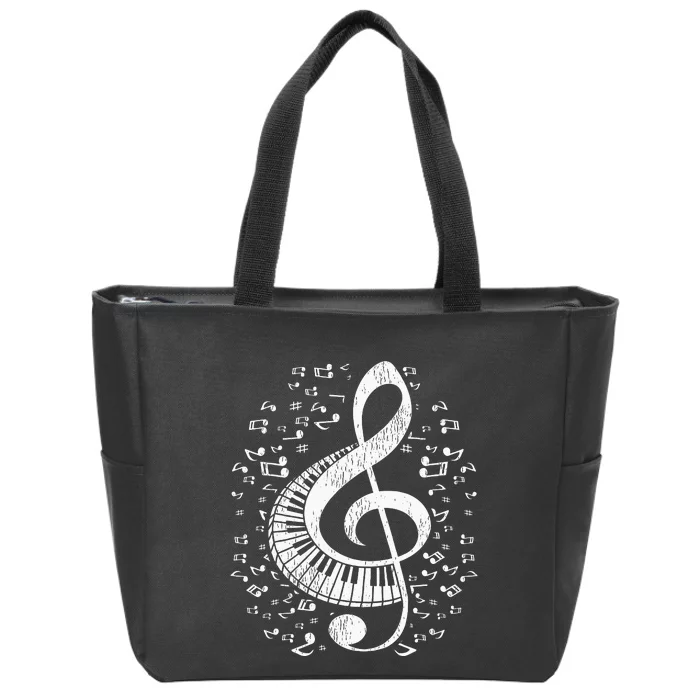 Musician Pianist Music Notes Keyboard Treble Clef Piano Zip Tote Bag