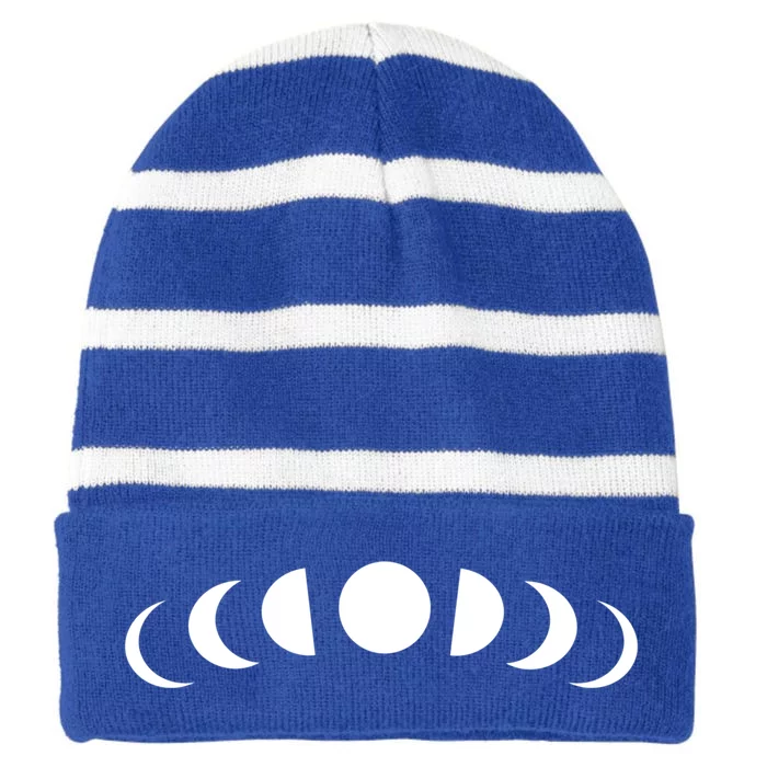 Moon Phases Minimalistic White Moons Witch Stuff Gift Striped Beanie with Solid Band