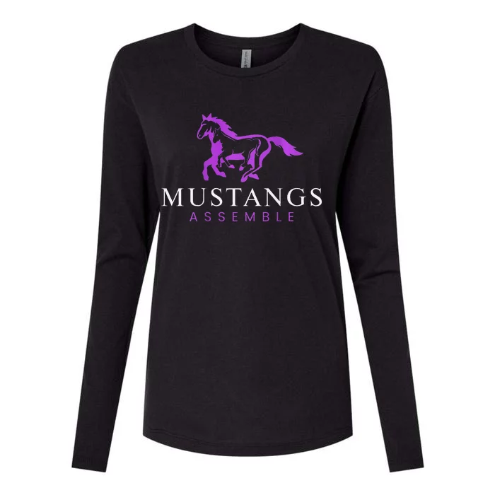 Mustangs Purple Womens Cotton Relaxed Long Sleeve T-Shirt