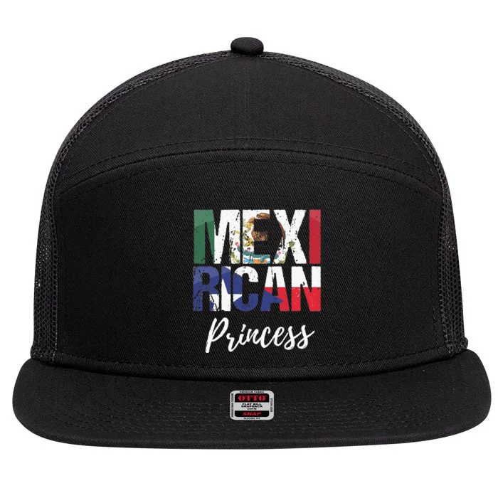 Mexirican Princess Mexico Flag Puerto Rico Flag 7 Panel Mesh Trucker Snapback Hat