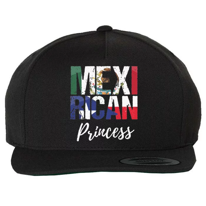 Mexirican Princess Mexico Flag Puerto Rico Flag Wool Snapback Cap