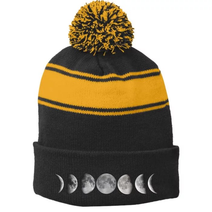 Moon Phases Stripe Pom Pom Beanie