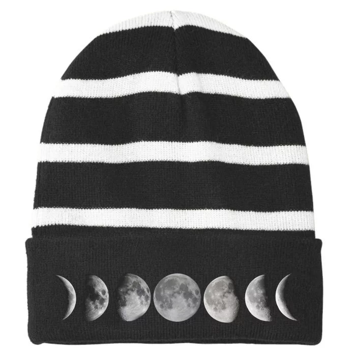 Moon Phases Striped Beanie with Solid Band